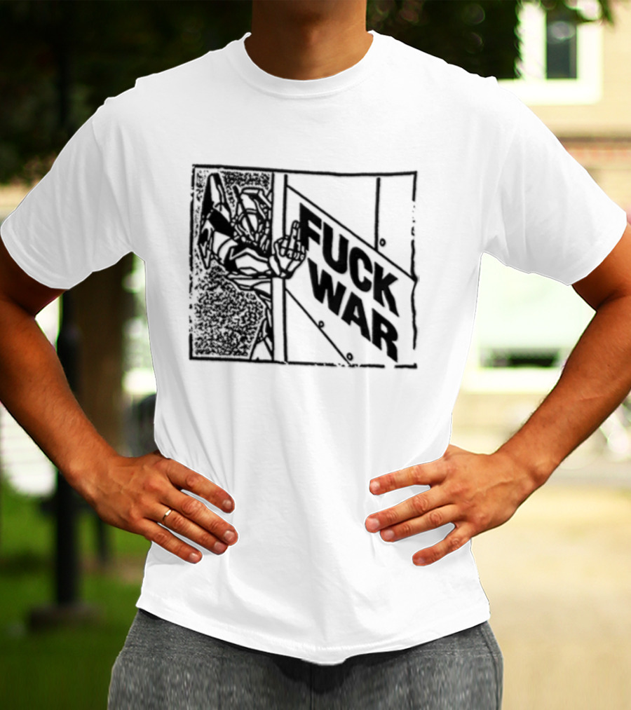 Fuck War Robot Middle Finger Gesture T-Shirt
