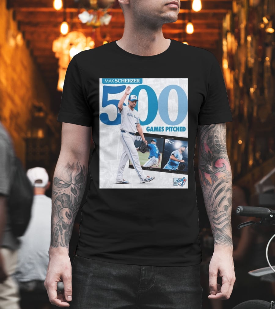 Max Scherzer 500 Games Pitched Blue Jays 50 T-Shirt