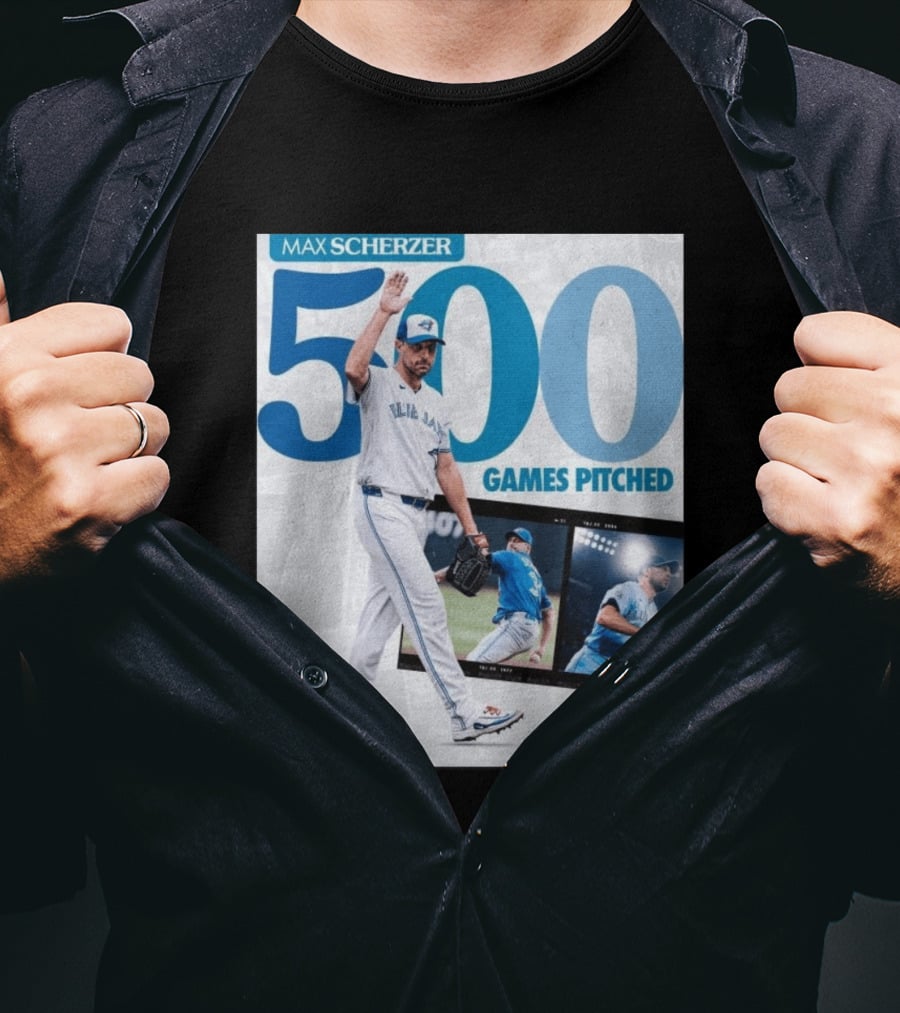 Max Scherzer 500 Games Pitched Blue Jays 50 T-Shirt