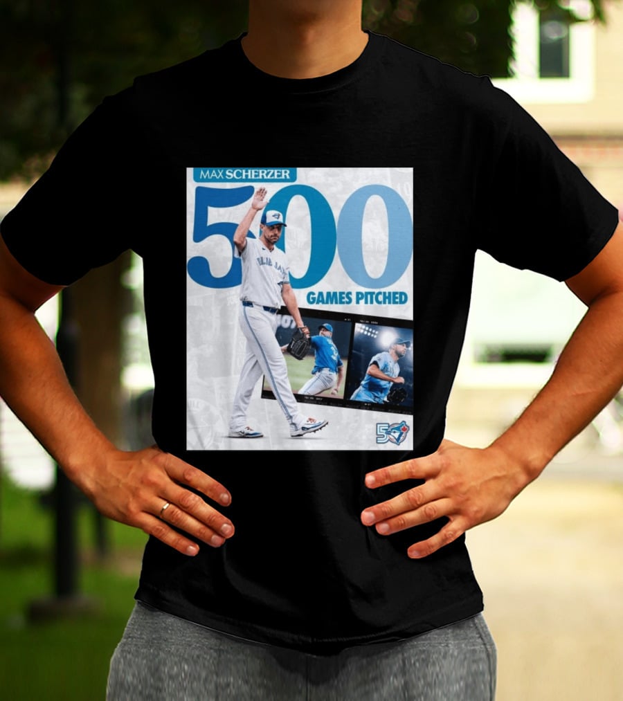 Max Scherzer 500 Games Pitched Blue Jays 50 T-Shirt