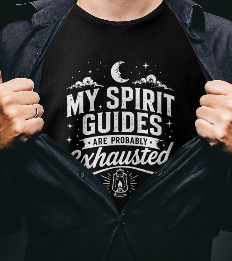 My Spirit Guides Are Probably Exhausted Lantern Moon Stars Clouds T-Shirt