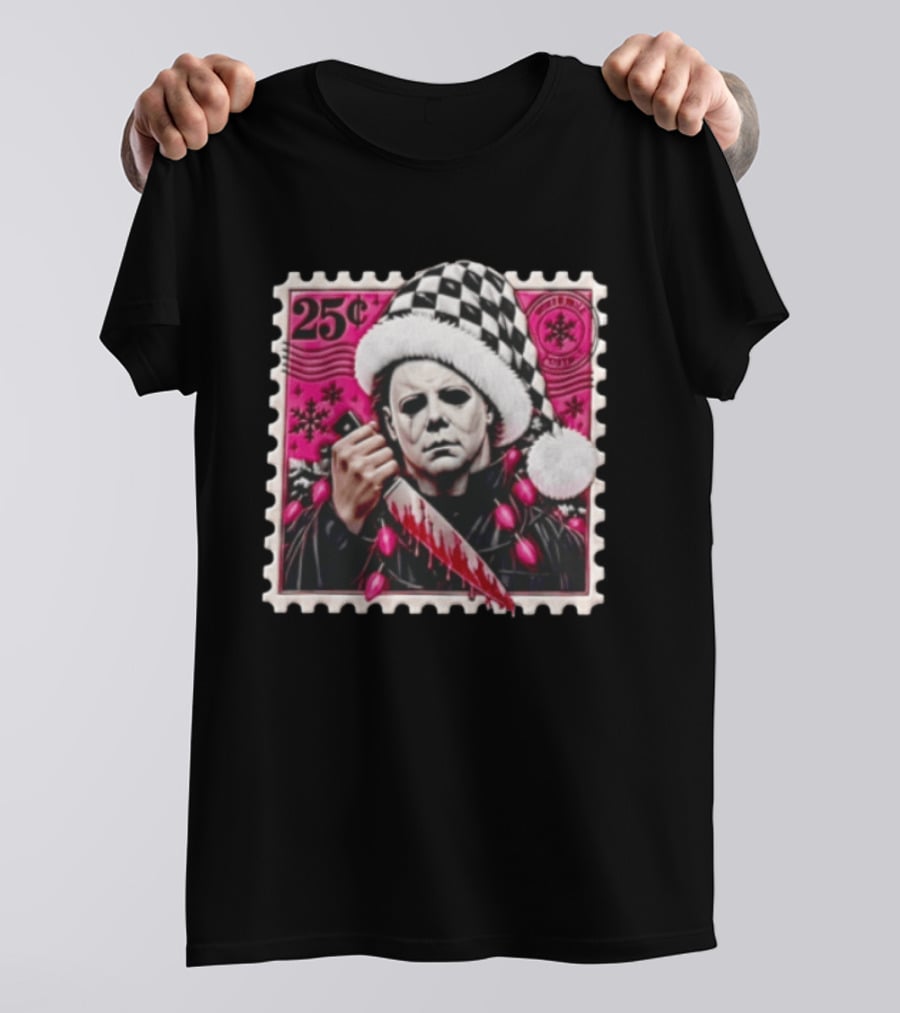 Cincinnati Bengals Michael Myers 25 Cent Checkerboard Santa Hat Holding Knife Pink T-Shirt