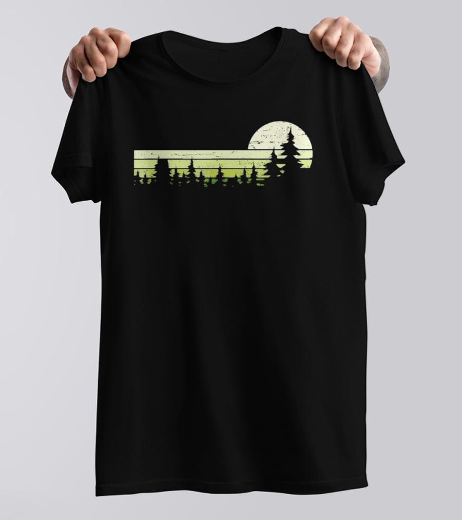 Forest Sunset Silhouette Nature Trees With Circle Sun T-Shirt