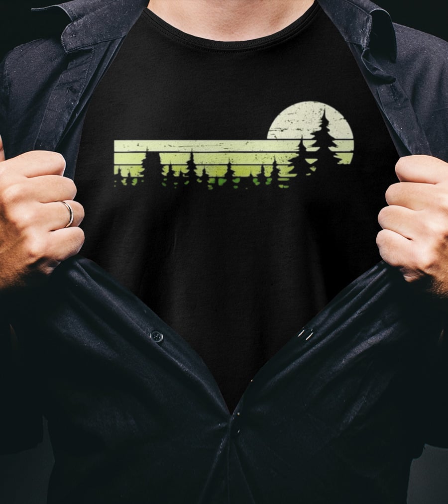 Forest Sunset Silhouette Nature Trees With Circle Sun T-Shirt