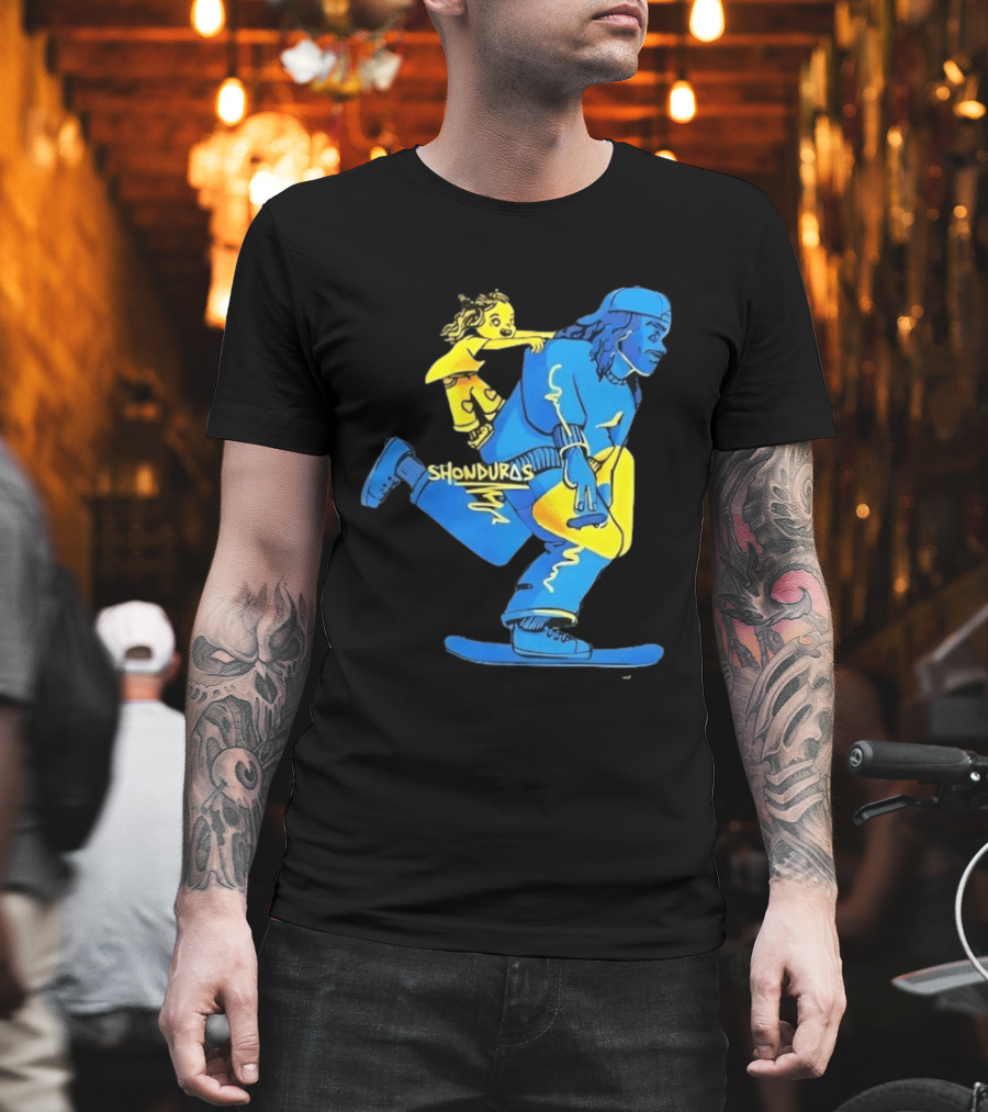 Shonduras Skateboard Skater Yellow Blue T-Shirt