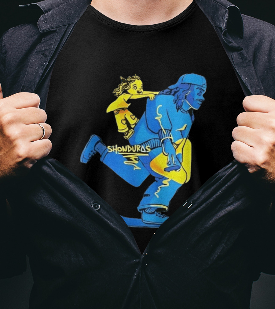 Shonduras Skateboard Skater Yellow Blue T-Shirt