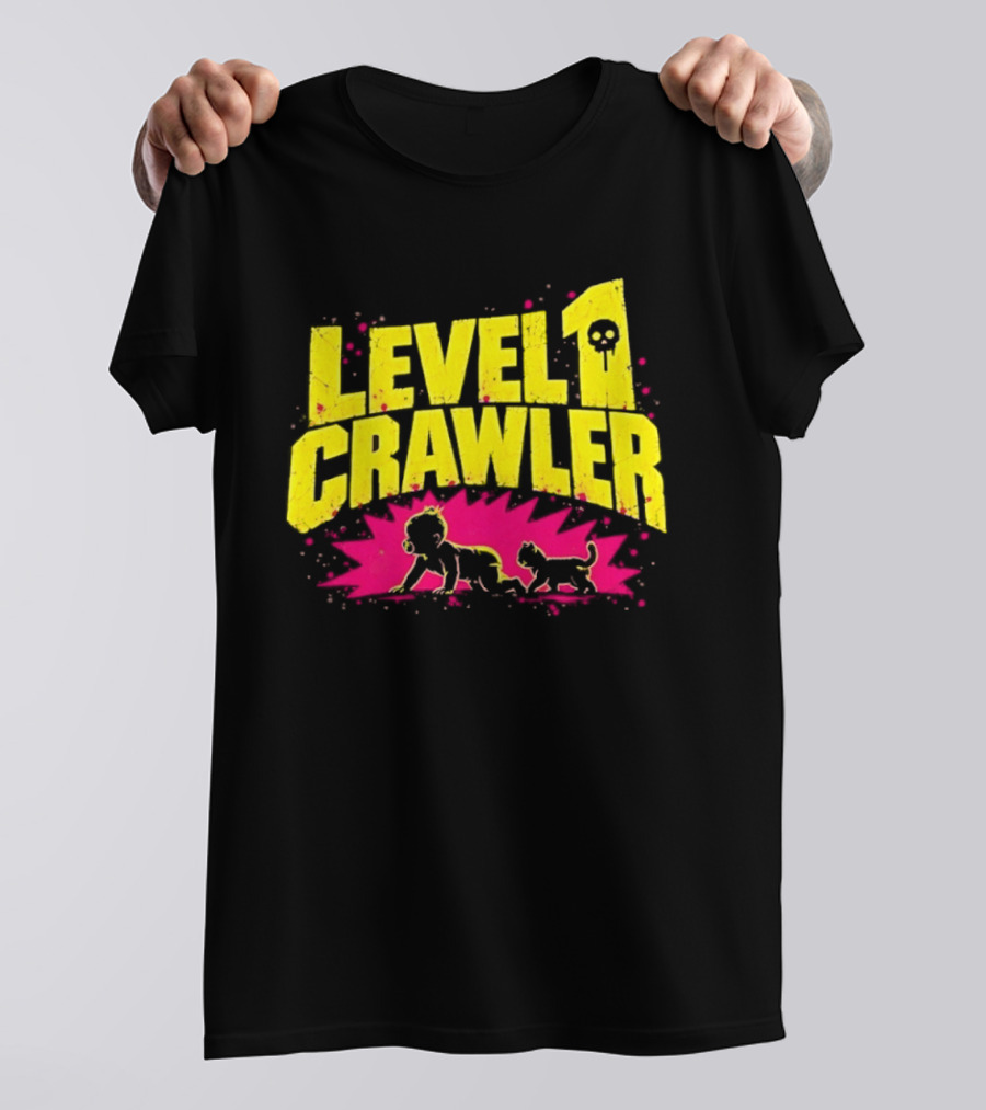 Level 1 Crawler Baby And Kitten Gamer Gaming Fun Adventure T-Shirt
