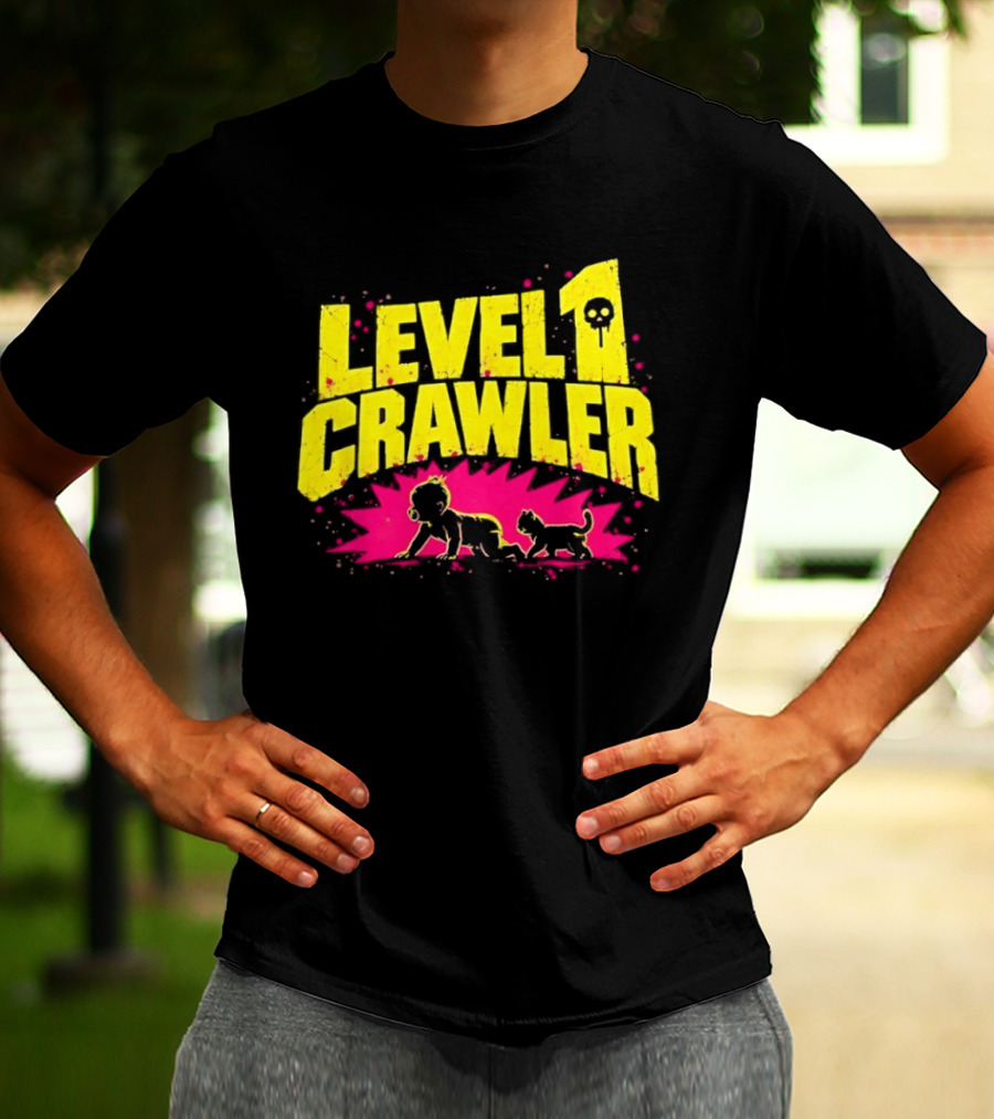 Level 1 Crawler Baby And Kitten Gamer Gaming Fun Adventure T-Shirt