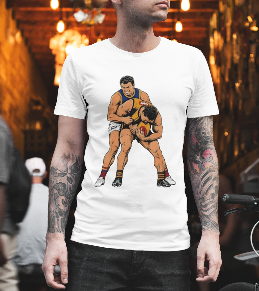 AFL Football Tackle Illustration Vintage Style Sports Art Players Rugby Action T-Shirt