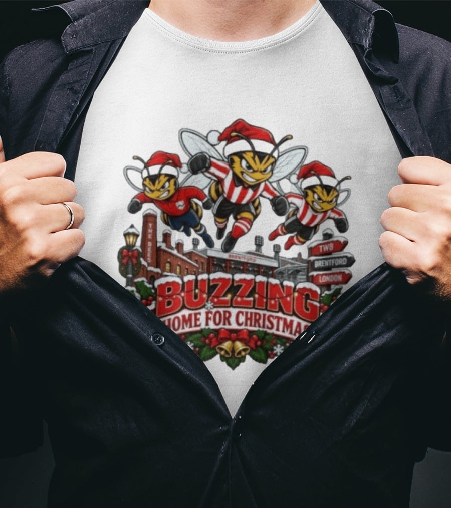 Buzzing Home For Christmas Bees TW8 Brentford London T-Shirt