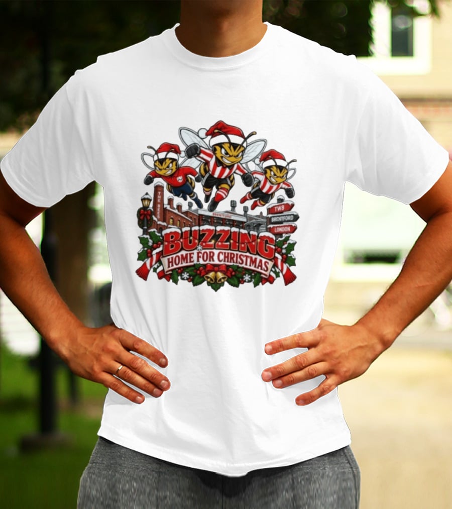 Buzzing Home For Christmas Bees TW8 Brentford London T-Shirt