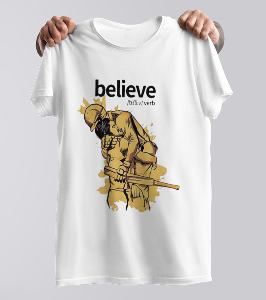 Believe Verb Definition Inspirational Motivation Embrace Cricket Players Hugging T-Shirt