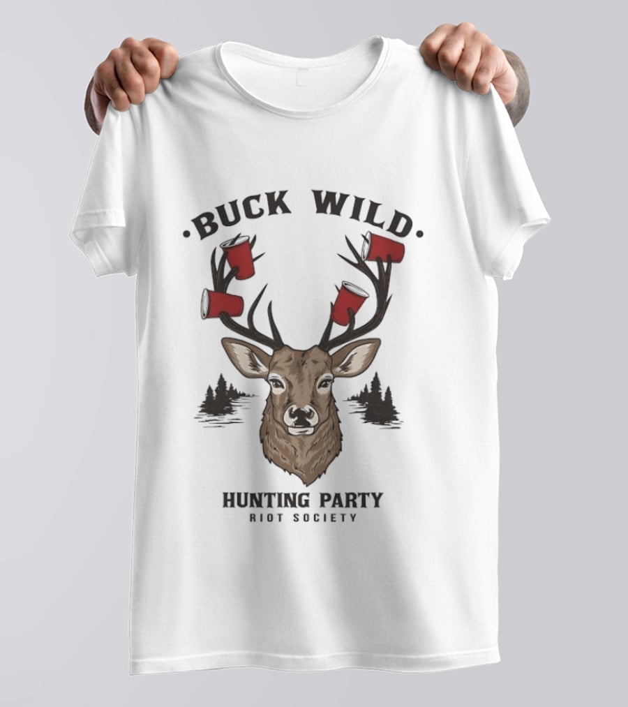 Buck Wild Hunting Party Riot Society Deer Antler Cups T-Shirt