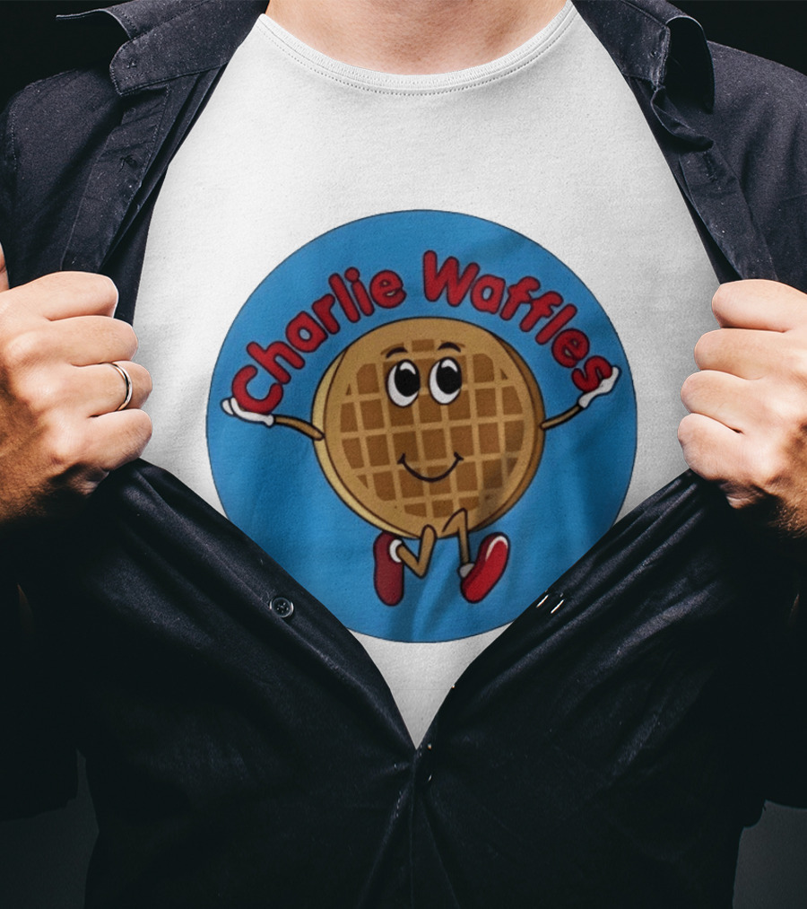 Charlie Waffles Cartoon Smiling Character In Red Shoes T-Shirt