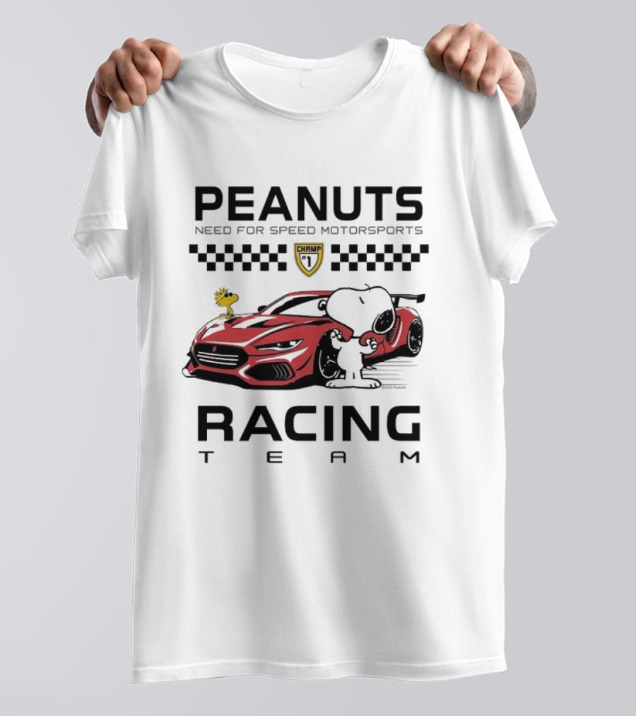 Peanuts Need For Speed Motorsports Champ Racing Team Snoopy Woodstock T-Shirt