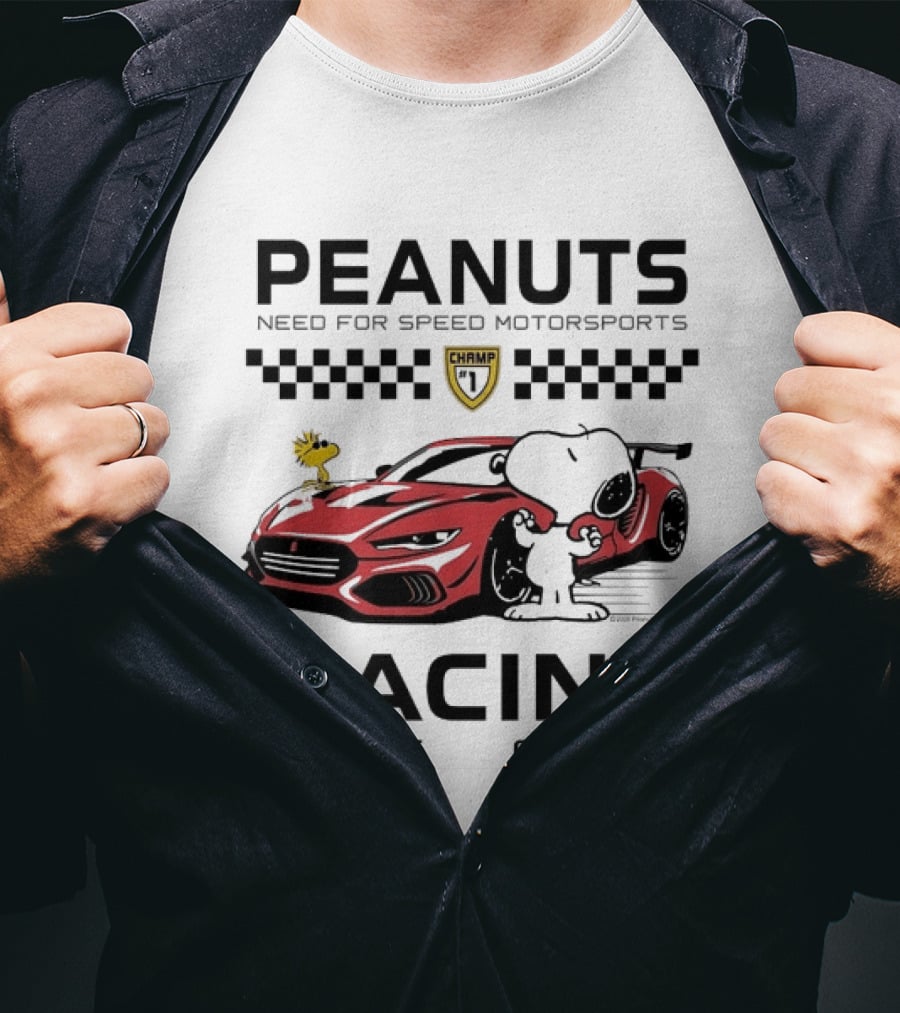 Peanuts Need For Speed Motorsports Champ Racing Team Snoopy Woodstock T-Shirt