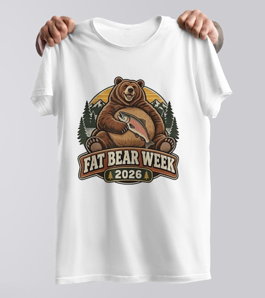 Fat Bear Week 2026 Nature Wildlife Fishing Bear Holding Salmon T-Shirt