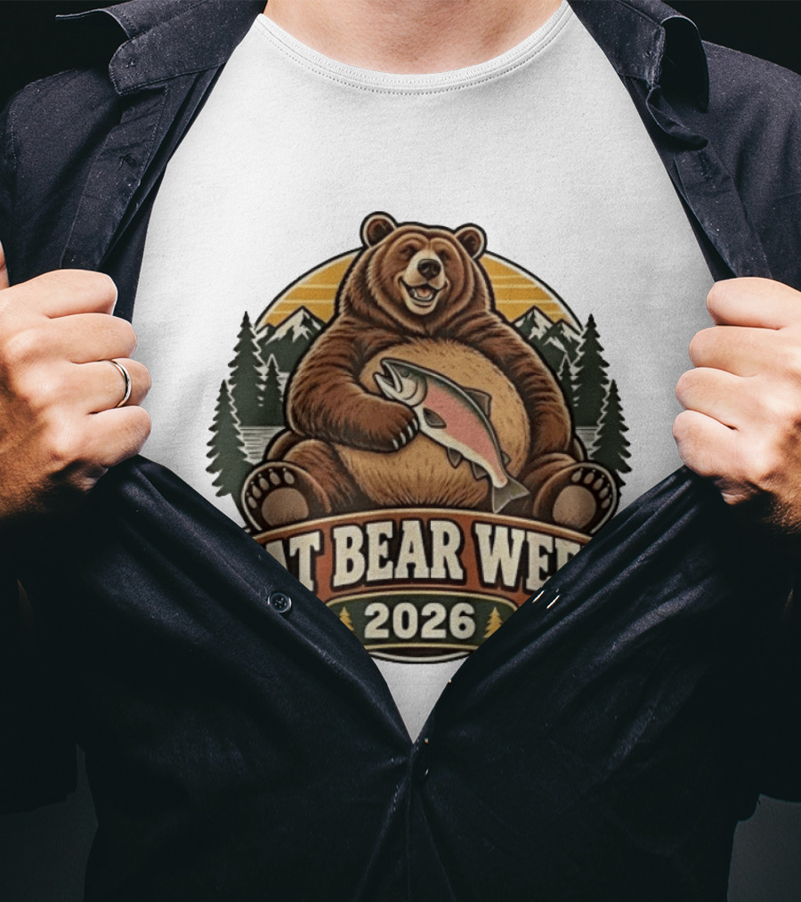 Fat Bear Week 2026 Nature Wildlife Fishing Bear Holding Salmon T-Shirt