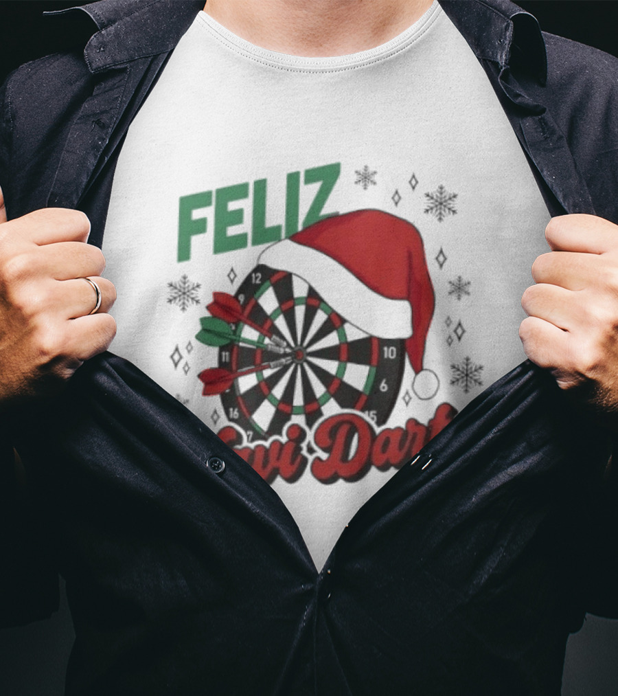 Feliz Navidarts Christmas Santa Hat Darts Board Snowflakes T-Shirt