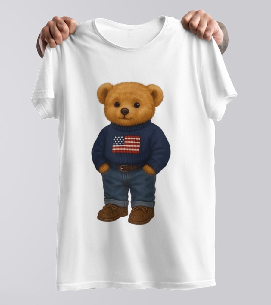 Polo Bear Sweater With American Flag Knit Fashion T-Shirt