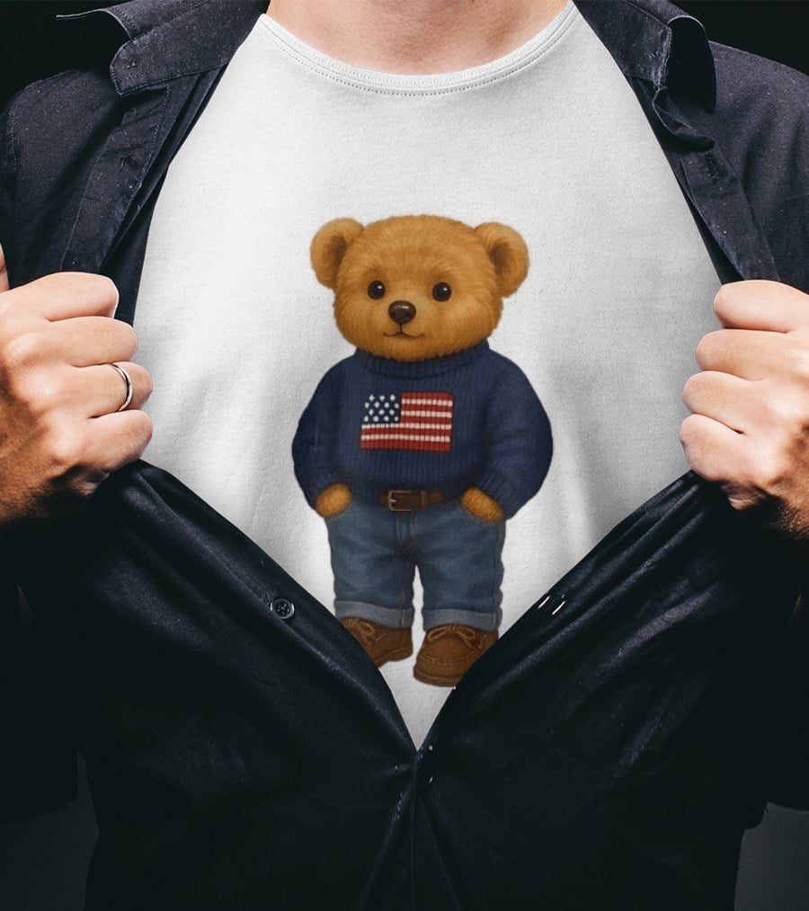 Polo Bear Sweater With American Flag Knit Fashion T-Shirt