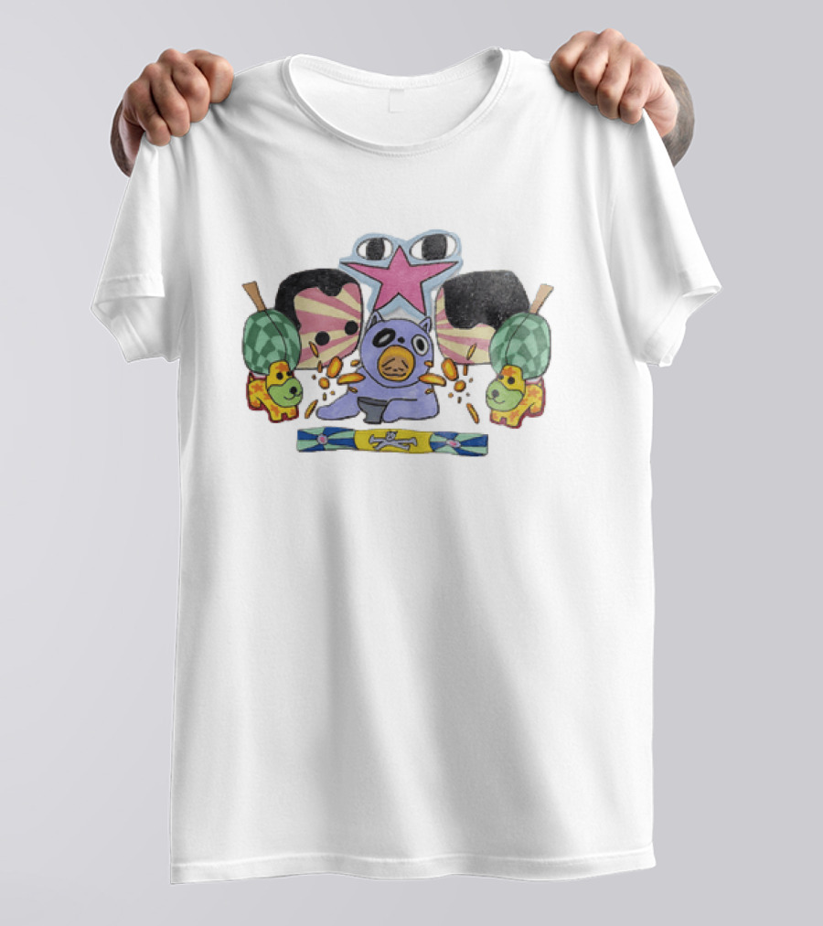 Purple Bear Star Sun Flowers Dogs Whimsical Playful T-Shirt