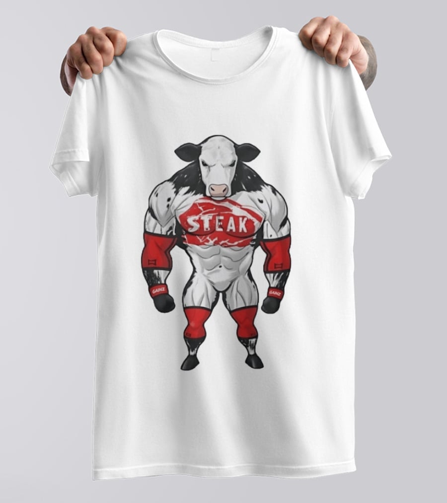 Steak Gainz Muscular Cow Fitness Bodybuilder Buff Animal T-Shirt