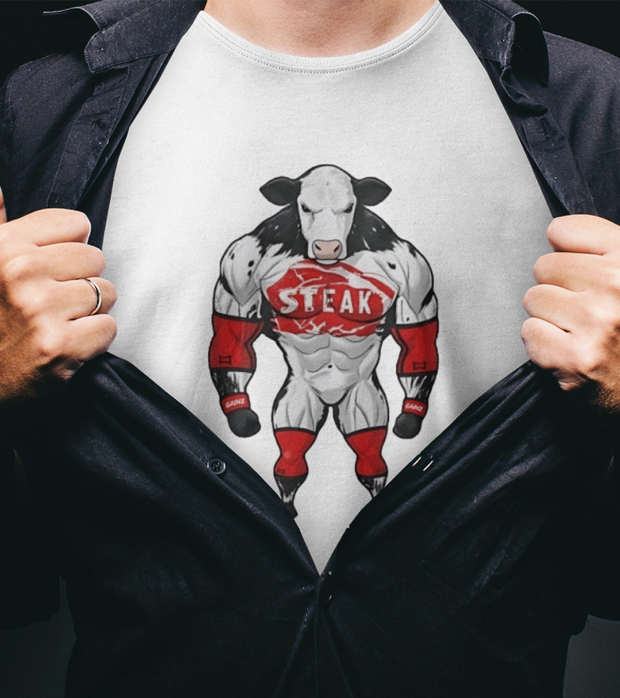 Steak Gainz Muscular Cow Fitness Bodybuilder Buff Animal T-Shirt