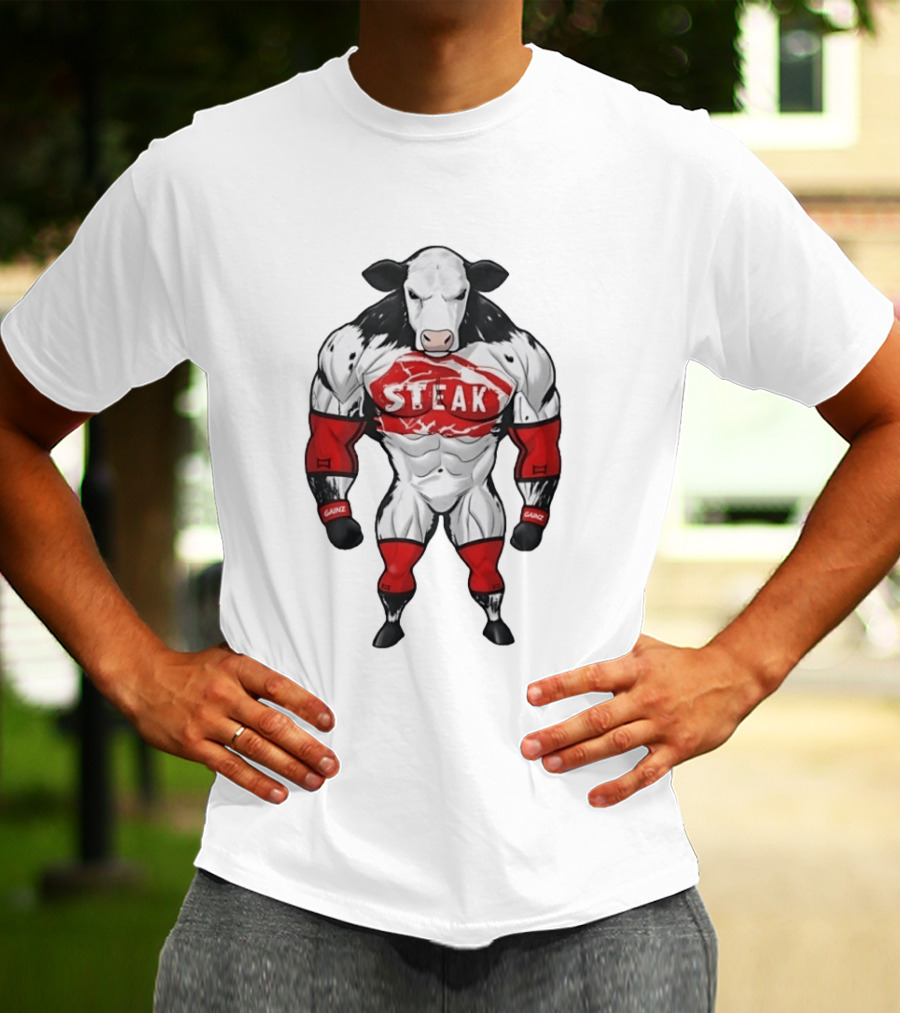 Steak Gainz Muscular Cow Fitness Bodybuilder Buff Animal T-Shirt