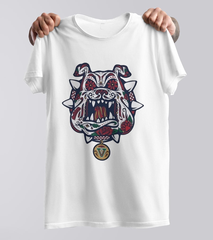 Sugar Skull Bulldog V Intricate Day Of The Dead Floral T-Shirt