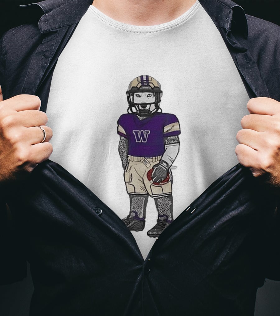 Washington Huskies Football Player Husky Mascot With Purple Jersey T-Shirt