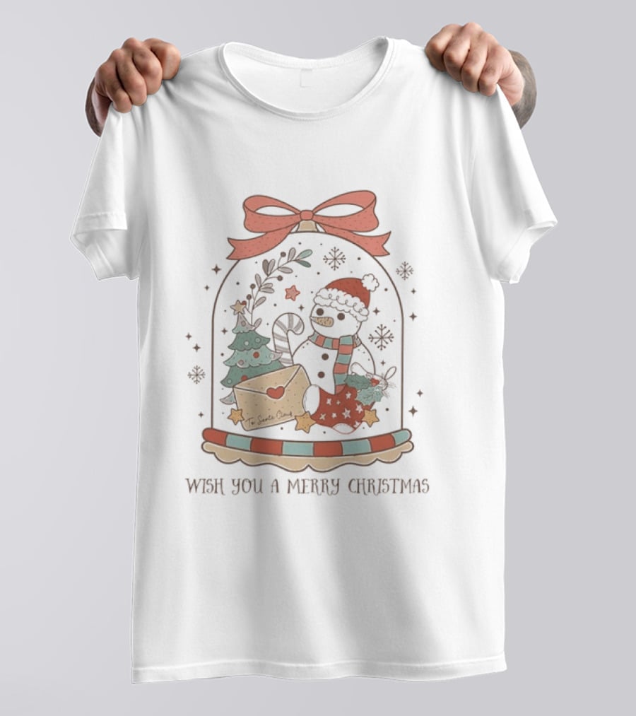 Wish You A Merry Christmas Snowman Candy Cane Santa Letter T-Shirt