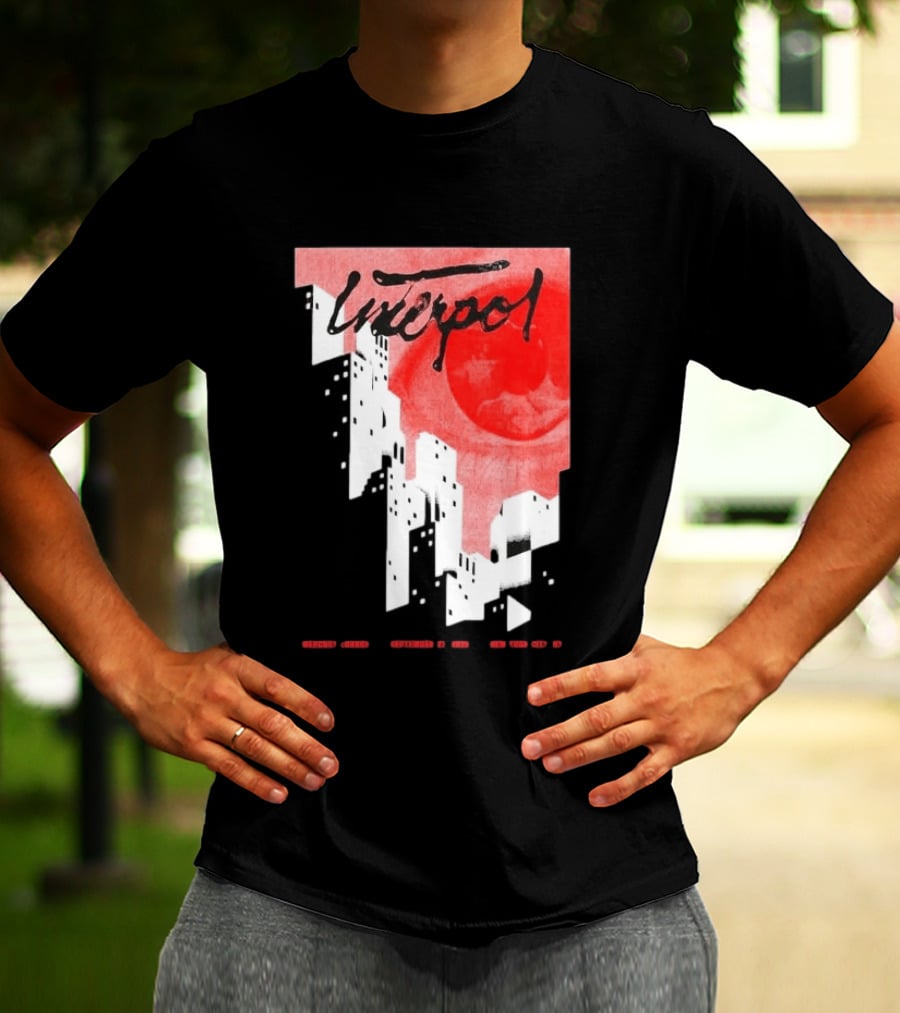Interpol New York September 27 2026 Tour Cities Skyline Red Moon T-Shirt