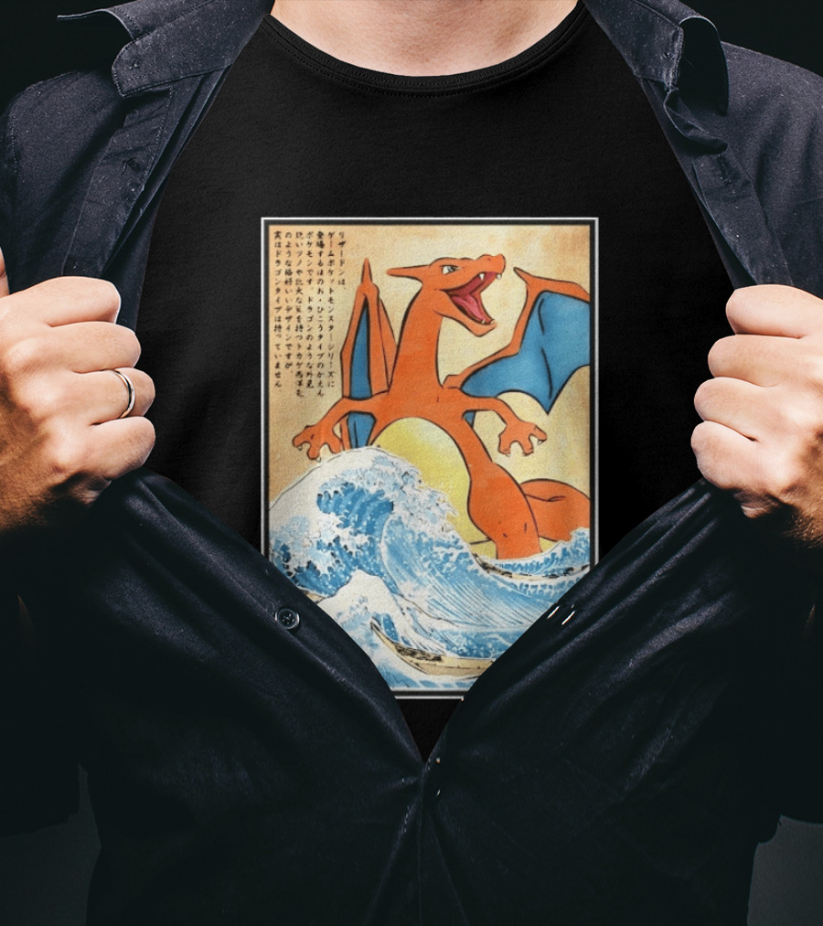 Charizard Ukiyo E Wave Japanese Pokemon Lizardon Kanagawa Print T-Shirt