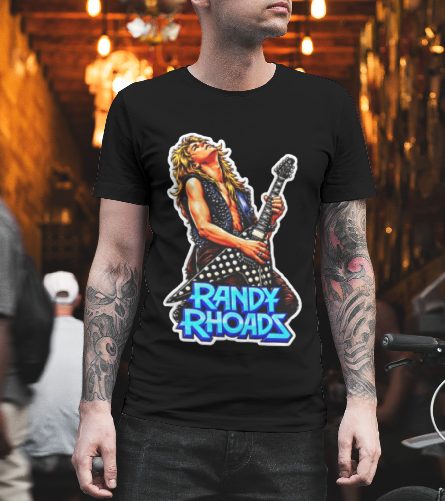 Randy Rhoads Polka Guitar Blonde Guitarist Playing T-Shirt