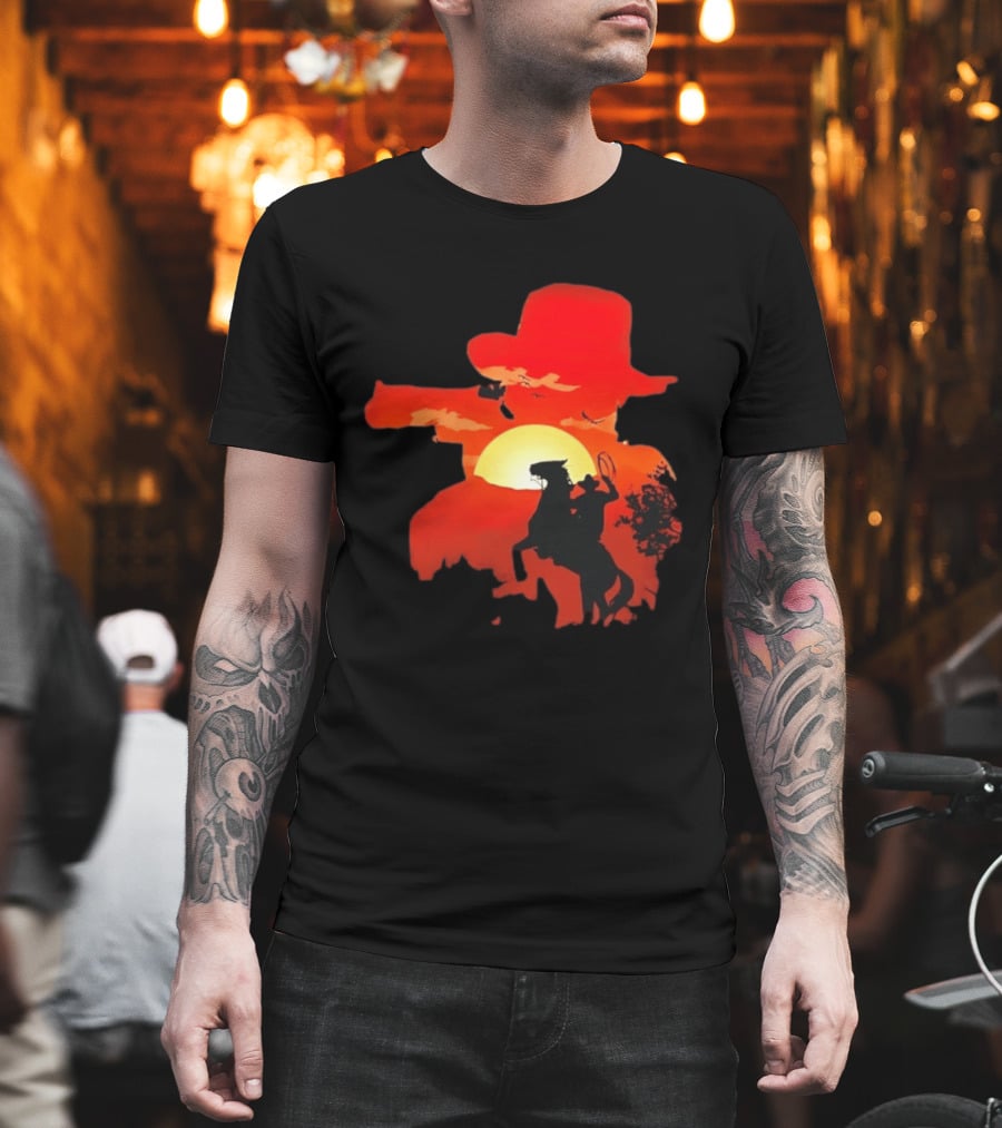 Red Dead Redemption Cowboy Sunset Western Horseback Adventure T-Shirt