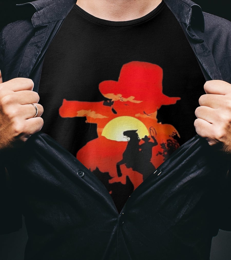 Red Dead Redemption Cowboy Sunset Western Horseback Adventure T-Shirt