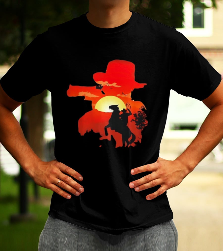 Red Dead Redemption Cowboy Sunset Western Horseback Adventure T-Shirt