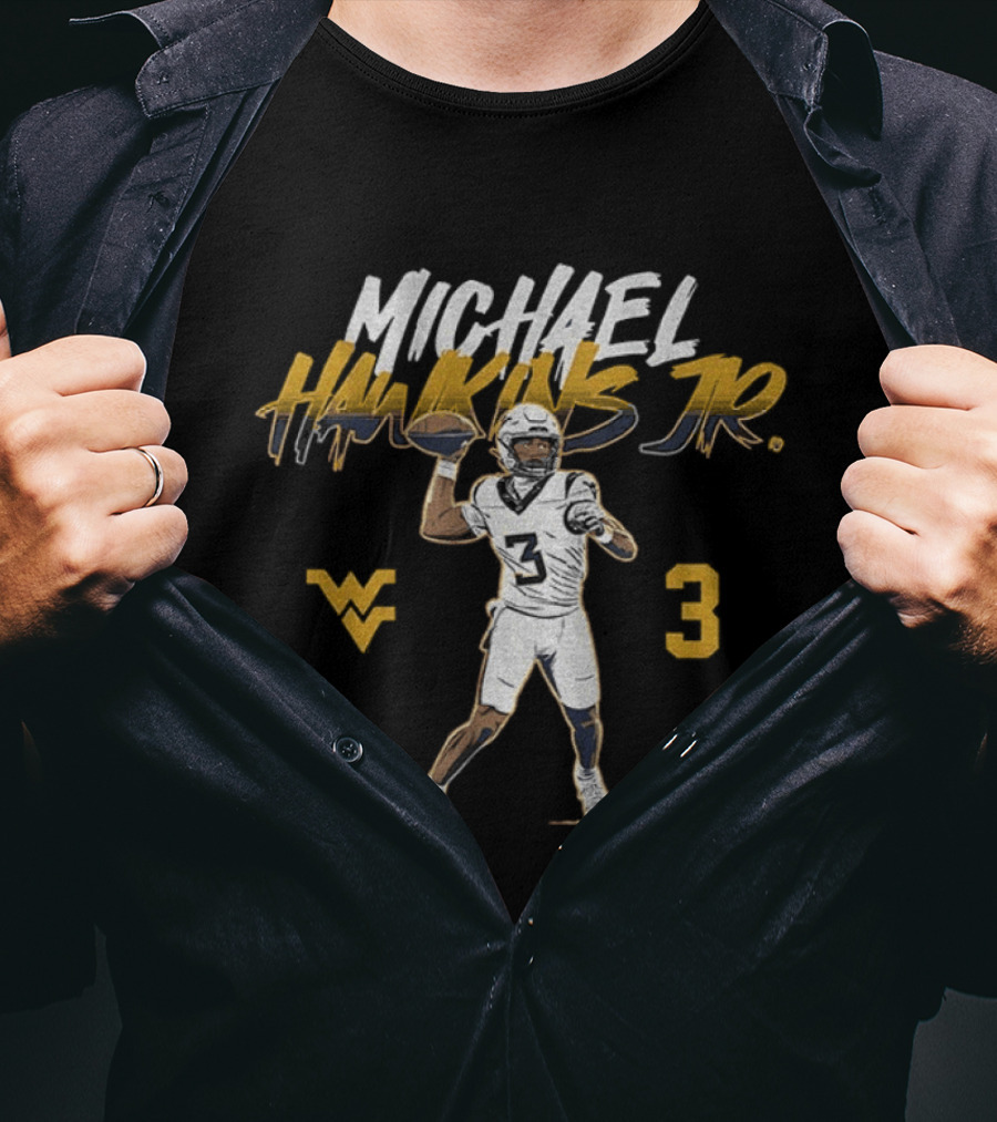 West Virginia Football Michael Hawkins Jr 3 Quarterback Pose T-Shirt