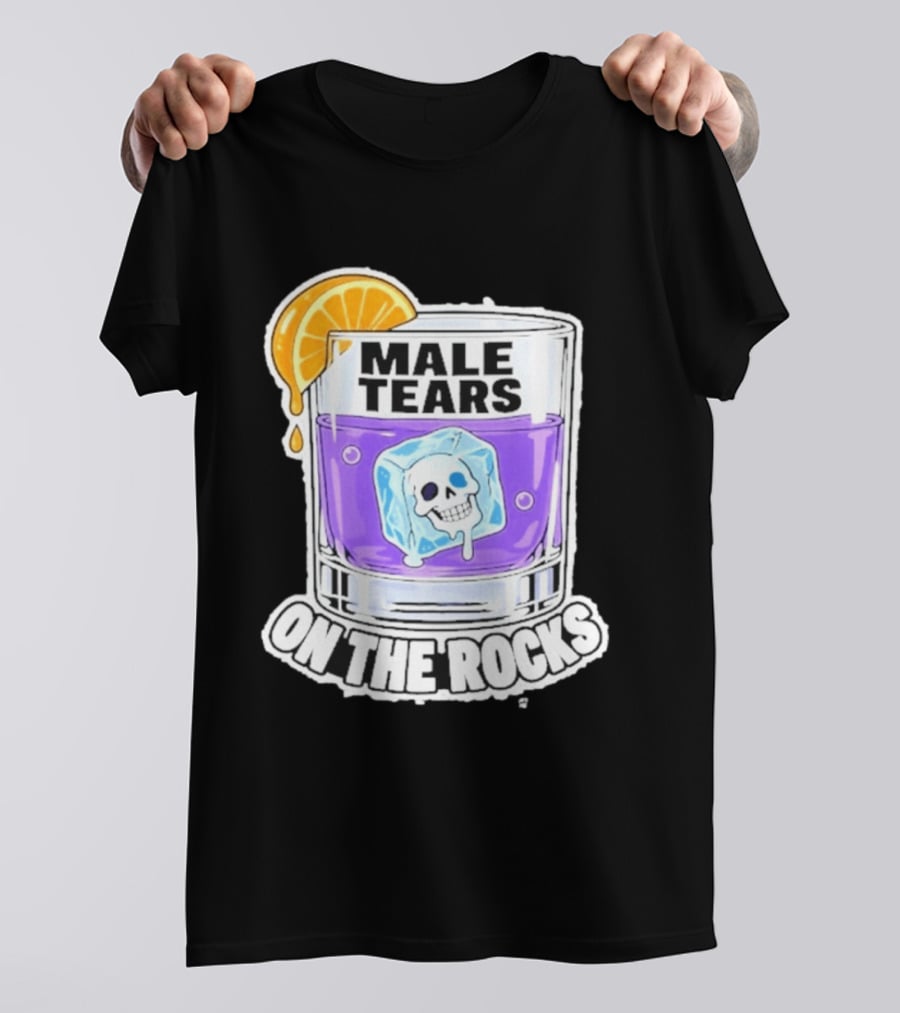 Male Tears On The Rocks Skull Ice Cube Glass Orange Slice T-Shirt