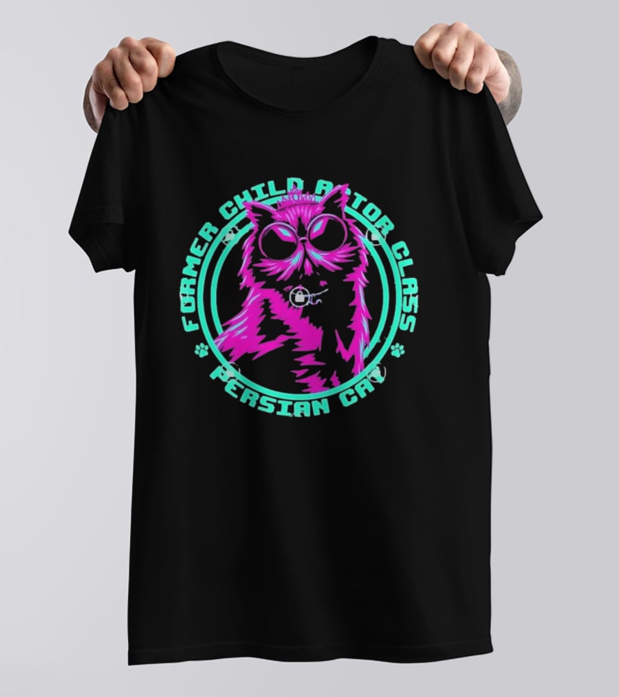 Former Child Actor Class Persian Cat Neon Crowned Kitty T-Shirt