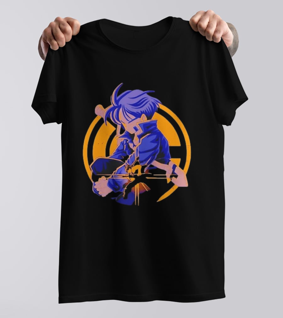 Future Trunks Dragon Ball Z Anime Character Illustrated Sitting Pose T-Shirt