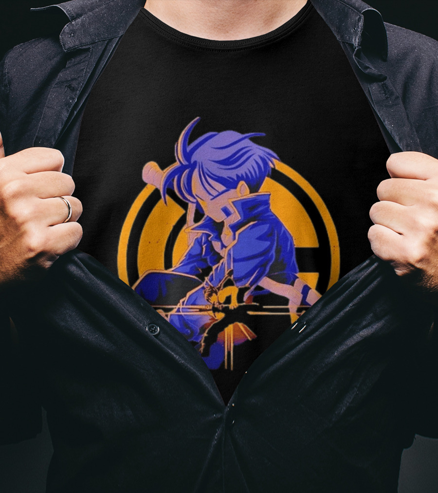 Future Trunks Dragon Ball Z Anime Character Illustrated Sitting Pose T-Shirt
