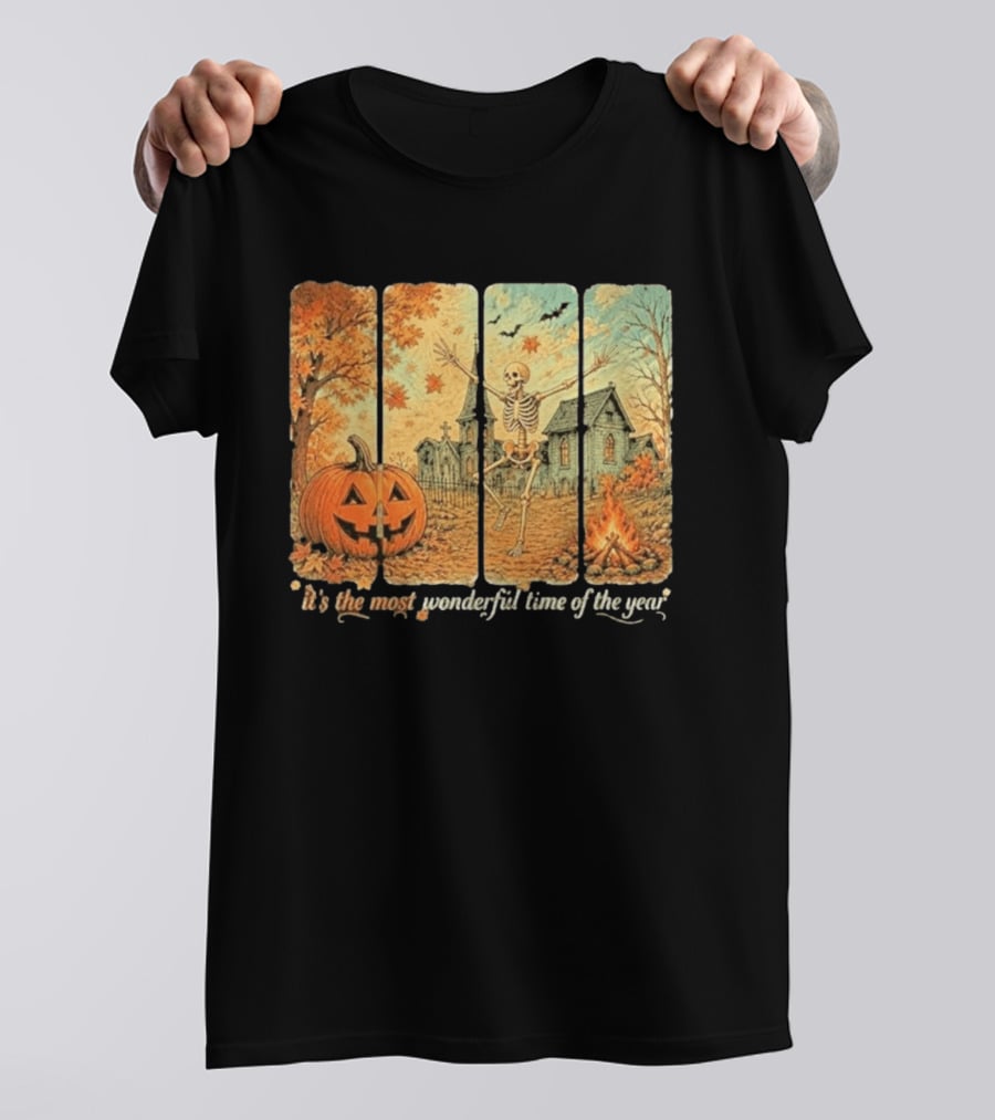 It's The Most Wonderful Time Of The Year Spooky Skeleton Pumpkin Campfire Halloween T-Shirt