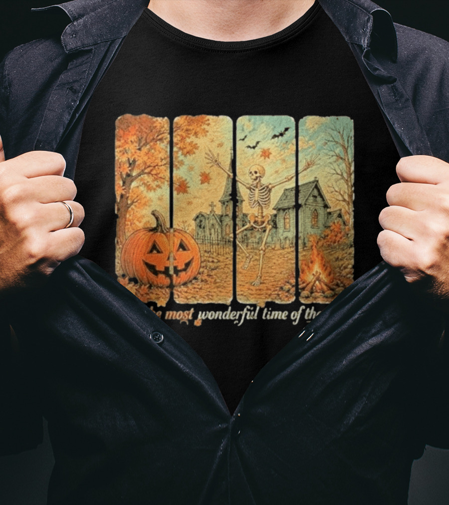 It's The Most Wonderful Time Of The Year Spooky Skeleton Pumpkin Campfire Halloween T-Shirt