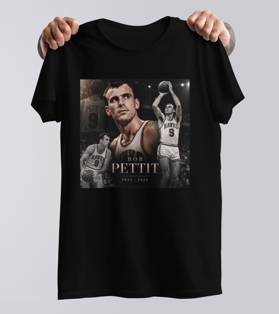 Bob Pettit 1932 2026 Basketball Legend Tribute Hawks Number 9 T-Shirt