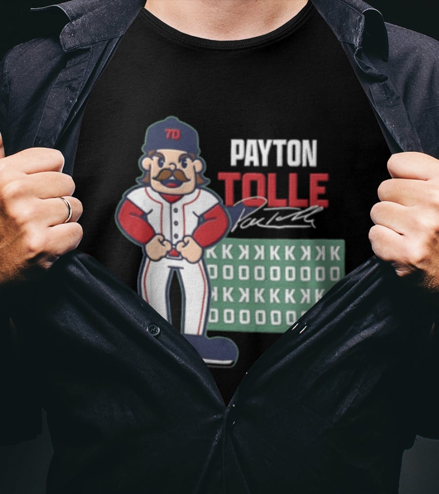 Payton Tolle Cartoon Baseball Player Mustache Cap K Strikeouts T-Shirt