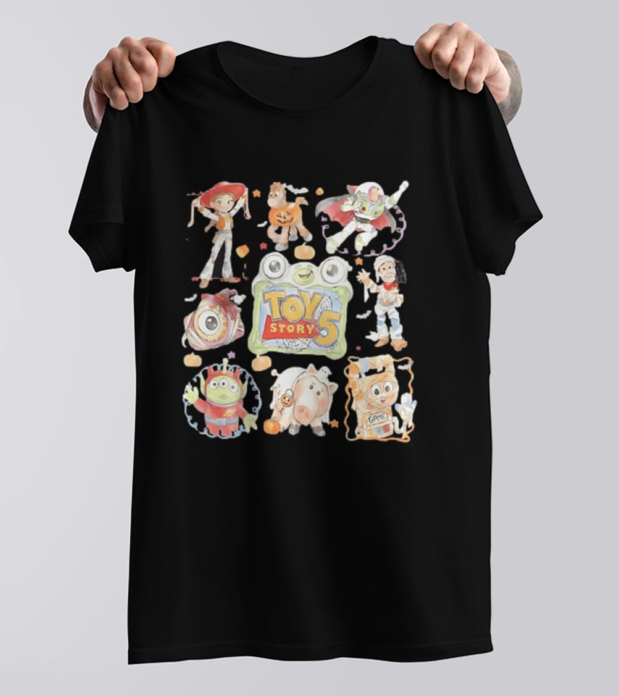 Toy Story 5 Halloween 2026 Buzz Woody Jessie Hamm Alien Potato Rex Bo Peep Slinky Decorations T-Shirt