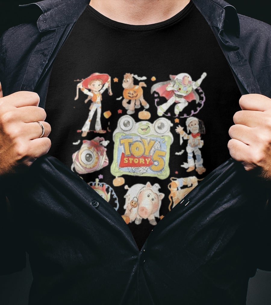 Toy Story 5 Halloween 2026 Buzz Woody Jessie Hamm Alien Potato Rex Bo Peep Slinky Decorations T-Shirt