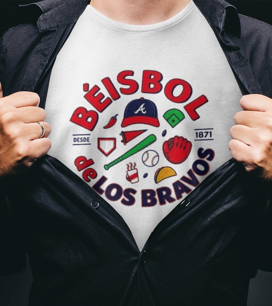 Béisbol De Los Bravos Atlanta Braves Desde 1871 Cap Glove Bat Baseball Iconography T-Shirt